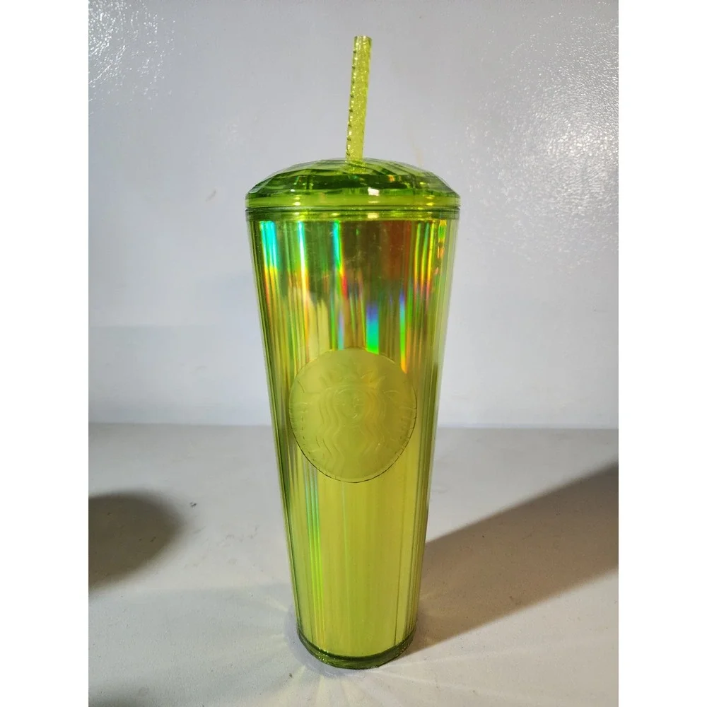 Starbucks Summer Lime Green Yellow Kaleidoscope Dome Lid 24oz Venti Tumbler